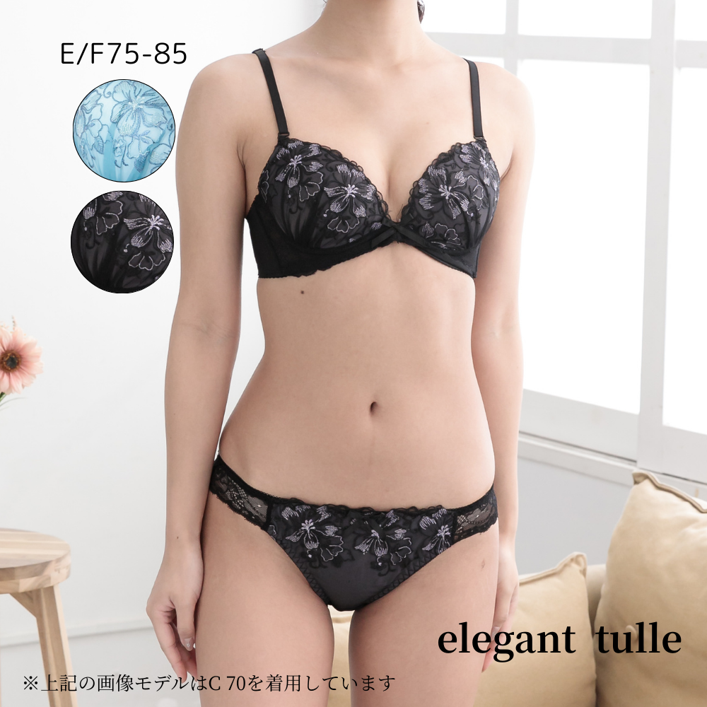 EFカップ 花柄チュールレース ワイヤーブラ ショーツセット