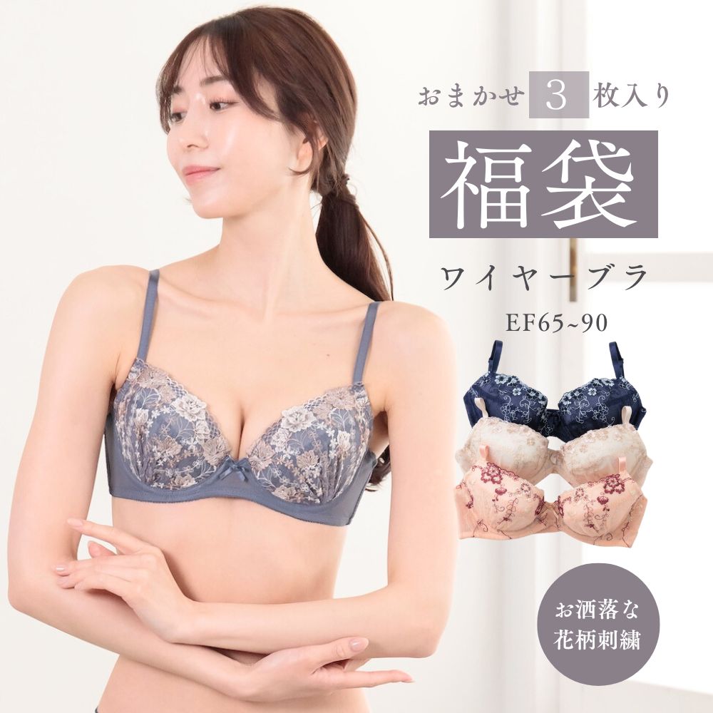 ブラジャー 福袋 ブラ 3点 セット 下着 レディース ブラ単品福袋 ワイヤー 大きいサイズ E F サイズ 65 75 80 85 90 おしゃれ 2026 インナー 3枚 ワイヤー入り おまかせ まとめ買い 女性 Eサイズ Fサイズ 刺繍 レース かわいい ブラ単品セット ギフト ブラ 下着福袋 ブラ福袋