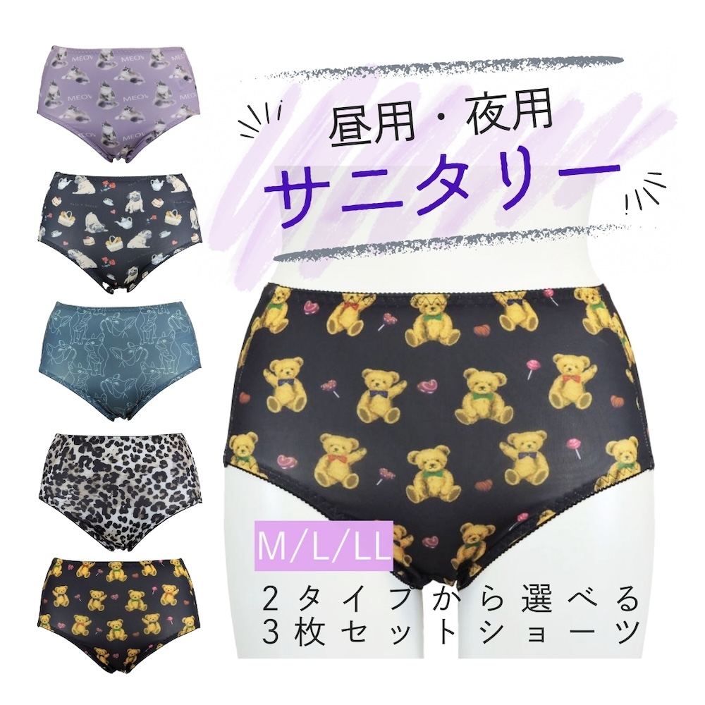 サニタリーショーツ 柄物 昼用＆夜用 ２タイプから選べる3枚セットショーツ