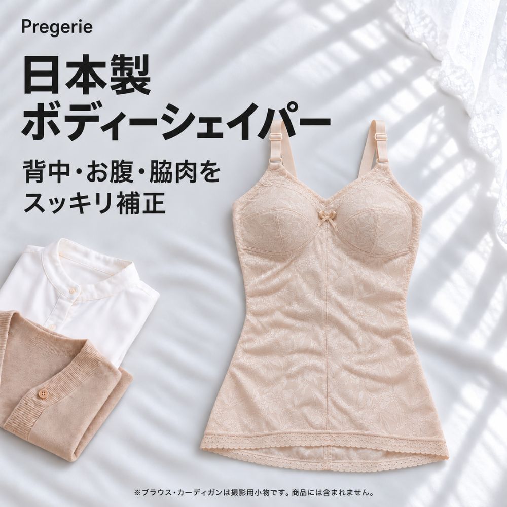 ボディーシェイパー 日本製 補正下着 レディース 花柄レース パワーネット ストラップ調節 4031 Pregerie