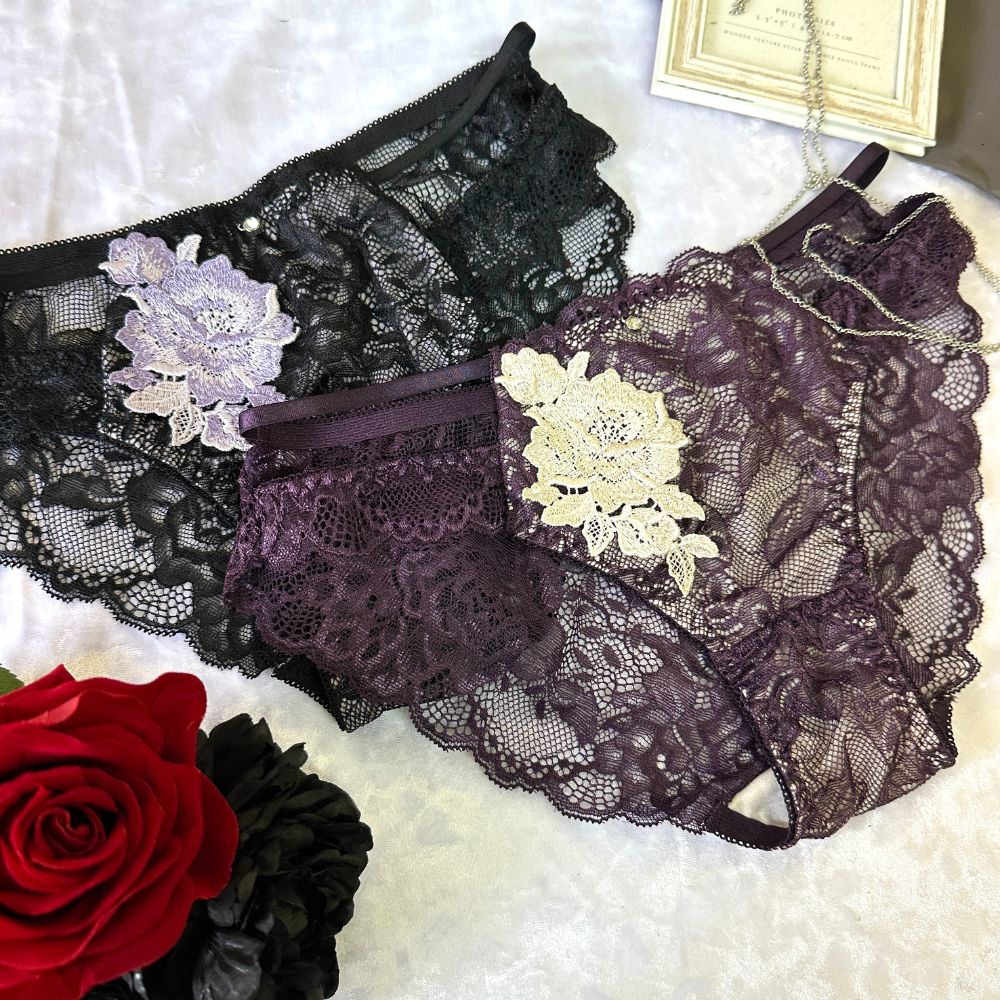 レースショーツ 花モチーフ付き M Lサイズ
